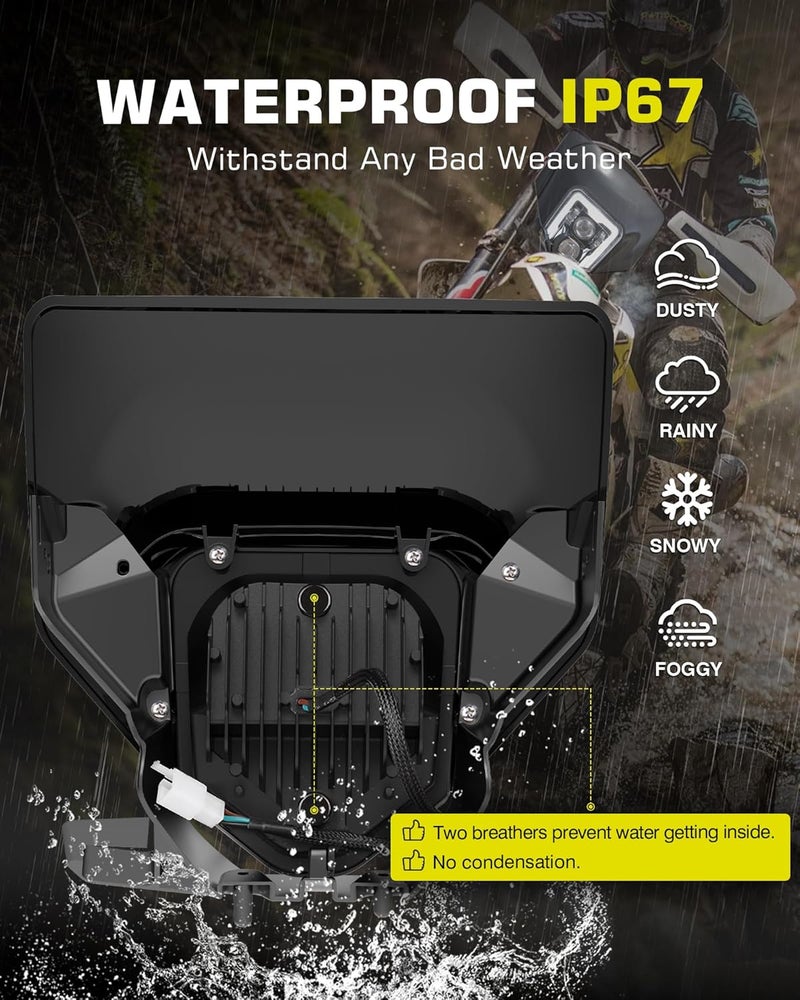 XPCTD Dirt Bike LED Headlight 78W 3200LM w/Bezel DRL High Low Beam Compatible with Enduro Motorcycle Pit Bike 2017-2024 FE250 350 350S 450 501 501S 701/SM TE150 150i 250 250i 300 300i TX125 FC250 350 450 - Image 5